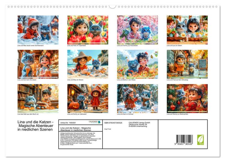 Produktbild: Lina und die Katzen - Magische Abenteuer in niedlichen Szenen (hochwertiger Premium Wandkalender 2026 DIN A2 quer), Kunstdruck in Hochglanz