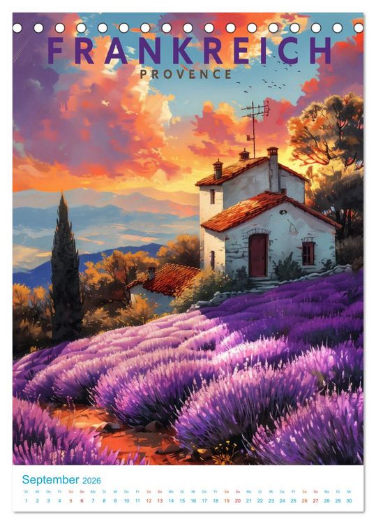 Produktbild: Frankreich - Old School Poster Style (Tischkalender 2026 DIN A5 hoch), CALVENDO Monatskalender