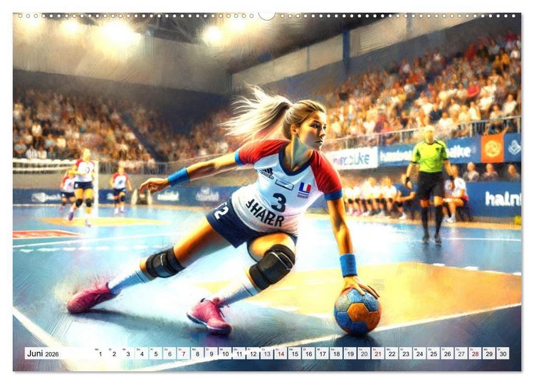 Produktbild: Handball Impressionismus, K&uuml;nstlerische Handballaktionen im KI-Pinselstrich (Wandkalender 2026 DIN A2 quer), CALVENDO Monatskalender