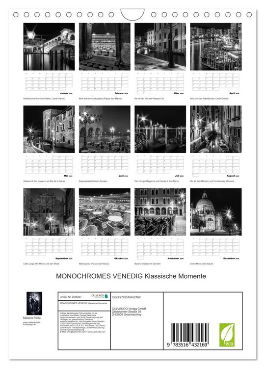 Produktbild: MONOCHROMES VENEDIG Klassische Momente (Wandkalender 2026 DIN A4 hoch), CALVENDO Monatskalender