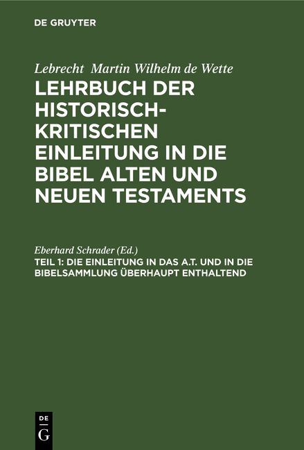 Produktbild: Die Einleitung in das A.T. und in die Bibelsammlung &uuml;berhaupt enthaltend