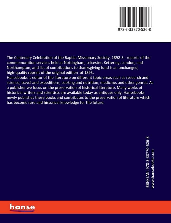 Produktbild: The Centenary Celebration of the Baptist Missionary Society, 1892-3