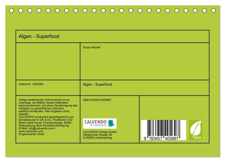 Produktbild: Algen - Superfood (Tischkalender 2026 DIN A5 quer), CALVENDO Monatskalender