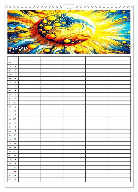 Produktbild: Pouring Art Familienplaner - Durch das Jahr mit KI-kreierter Pouring Kunst (Wandkalender 2026 DIN A3 hoch), CALVENDO Monatskalender