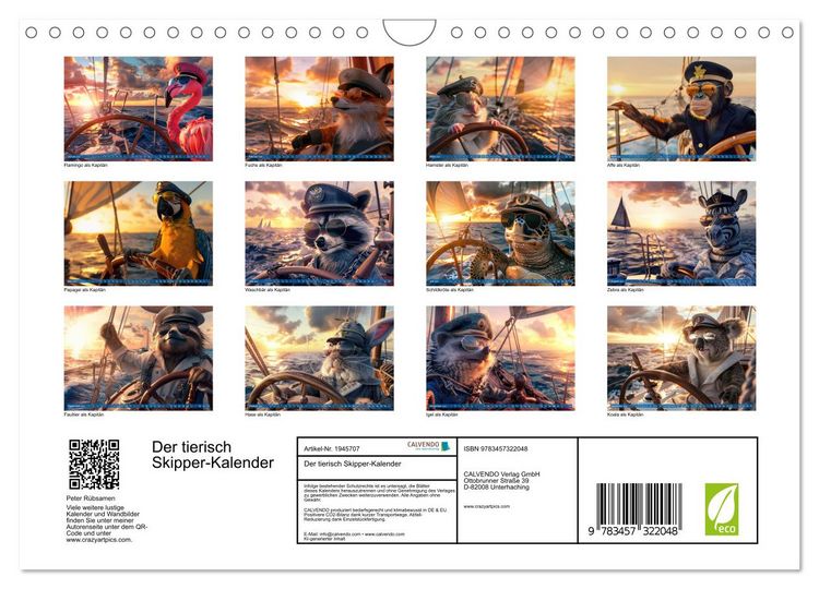 Produktbild: Der tierisch Skipper-Kalender (Wandkalender 2026 DIN A4 quer), CALVENDO Monatskalender
