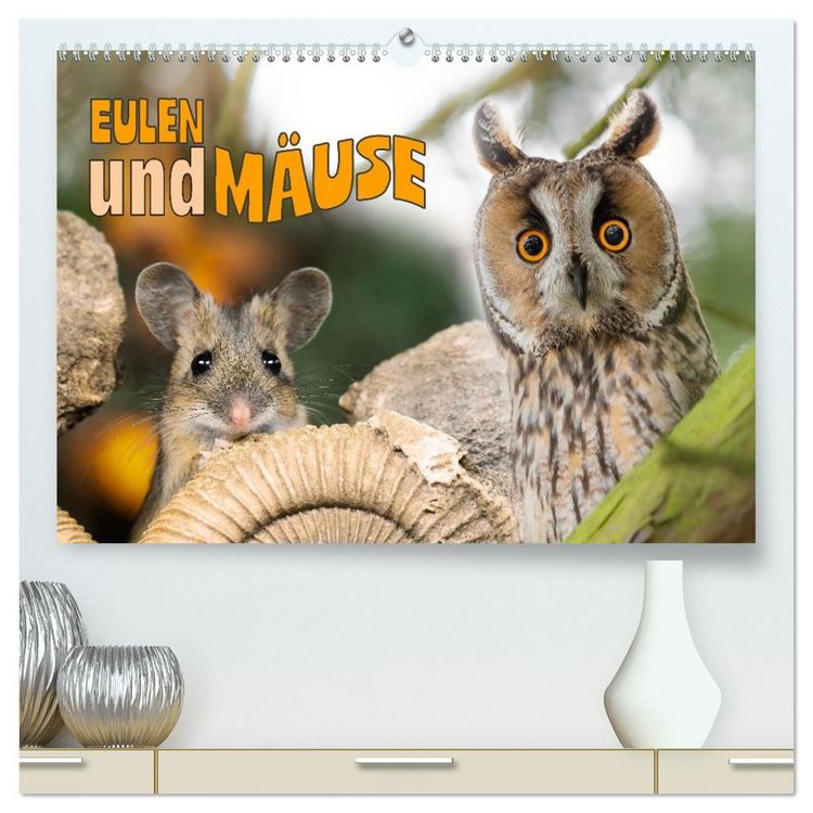 Produktbild: Eulen und M&auml;use (hochwertiger Premium Wandkalender 2026 DIN A2 quer), Kunstdruck in Hochglanz