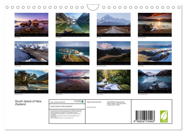Produktbild: South Island of New Zealand (Wall Calendar 2026 DIN A4 landscape), CALVENDO 12 Month Wall Calendar