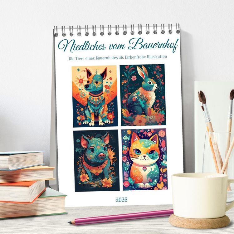 Produktbild: Niedliches vom Bauernhof (Tischkalender 2026 DIN A5 hoch), CALVENDO Monatskalender