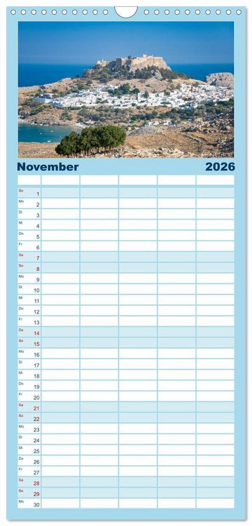 Produktbild: Familienplaner 2026 - Rhodos - Traumhafter S&uuml;den mit 5 Spalten (Wandkalender, 21 x 45 cm) CALVENDO