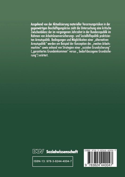 Produktbild: Armutspolitik in der Besch&auml;ftigungskrise