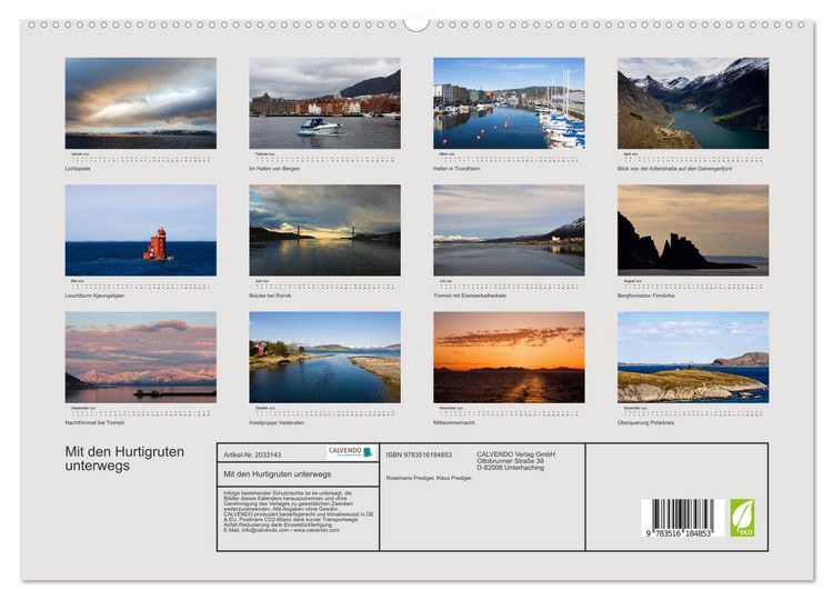 Produktbild: Mit den Hurtigruten unterwegs (hochwertiger Premium Wandkalender 2026 DIN A2 quer), Kunstdruck in Hochglanz