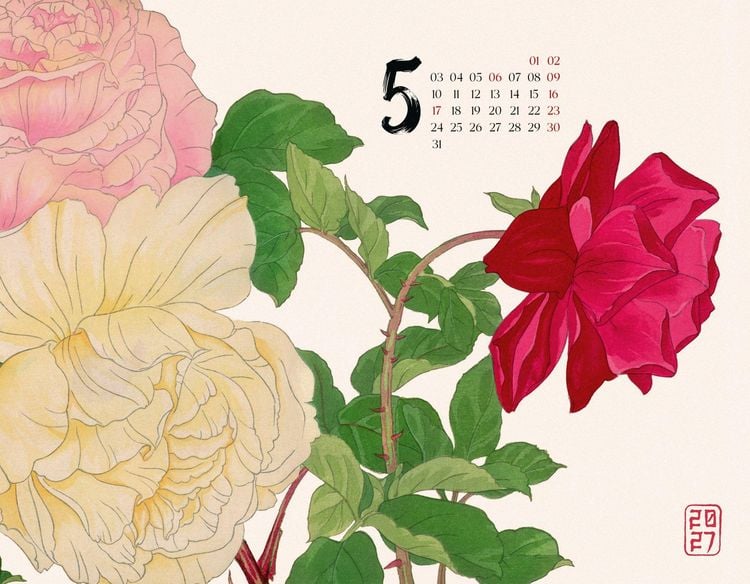 Produktbild: Flowers Kalender 2027 | Japanische Holzschnitte von Tanigami Konan