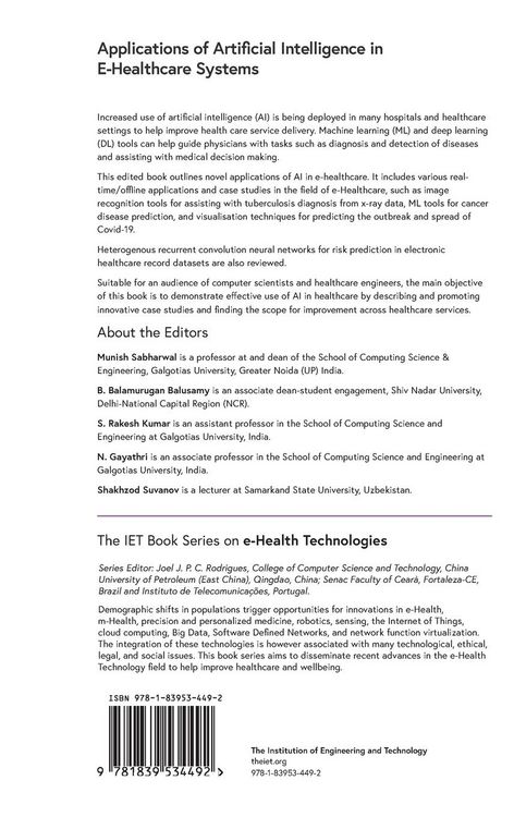 Produktbild: Applications of Artificial Intelligence in E-Healthcare Systems