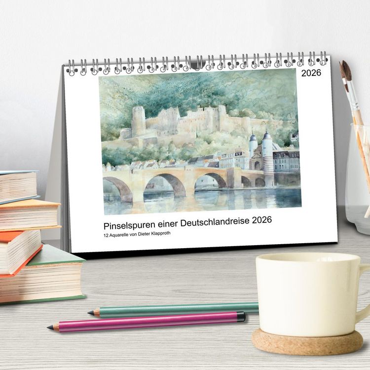 Produktbild: Pinselspuren einer Deutschlandreise - 12 Aquarelle von Dieter Klapproth (Tischkalender 2026 DIN A5 quer), CALVENDO Monatskalender