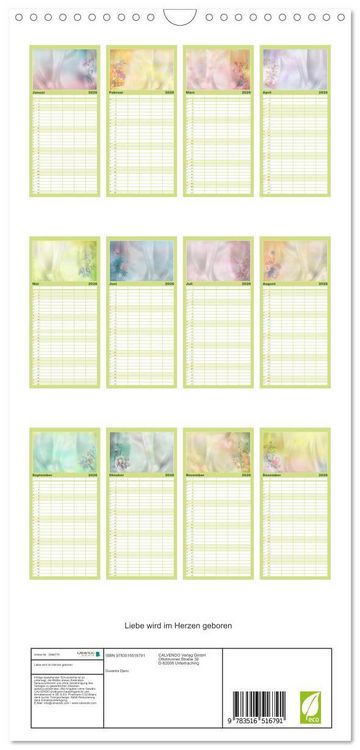 Produktbild: Familienplaner 2026 - Liebe wird im Herzen geboren mit 5 Spalten (Wandkalender, 21 x 45 cm) CALVENDO
