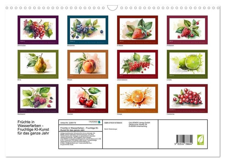 Produktbild: Fr&uuml;chte in Wasserfarben - Fruchtige KI-Kunst f&uuml;r das ganze Jahr (Wandkalender 2027 DIN A3 quer), CALVENDO Monatskalender