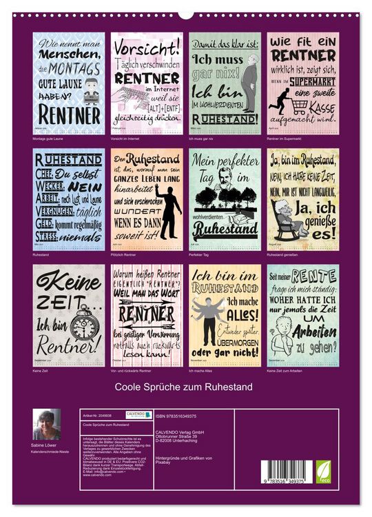 Produktbild: Coole Spr&uuml;che zum Ruhestand (hochwertiger Premium Wandkalender 2026 DIN A2 hoch), Kunstdruck in Hochglanz