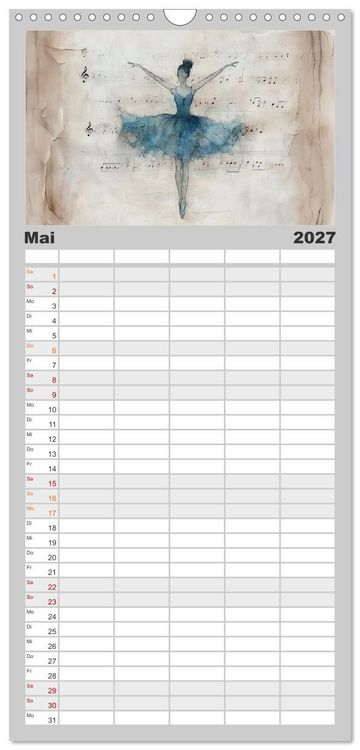 Produktbild: Familienplaner 2027 - Im Pas de Deux mit der Stille mit 5 Spalten (Wandkalender, 21 x 45 cm) CALVENDO
