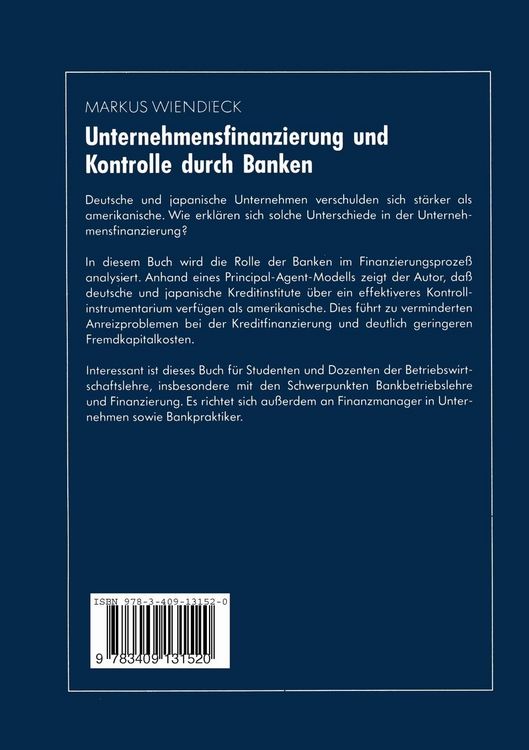 Produktbild: Unternehmensfinanzierung und Kontrolle durch Banken
