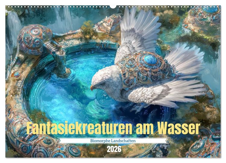 Produktbild: Fantasiekreaturen am Wasser - Biomorphe Landschaften (Wandkalender 2026 DIN A2 quer), CALVENDO Monatskalender