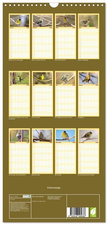 Produktbild: Familienplaner 2026 - Erlenzeisige mit 5 Spalten (Wandkalender, 21 x 45 cm) CALVENDO