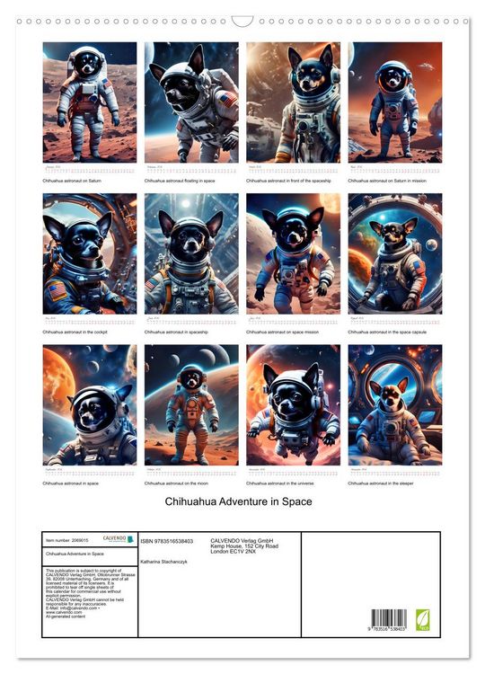 Produktbild: Chihuahua Adventure in Space (Wall Calendar 2026 DIN A2 portrait), CALVENDO 12 Month Wall Calendar