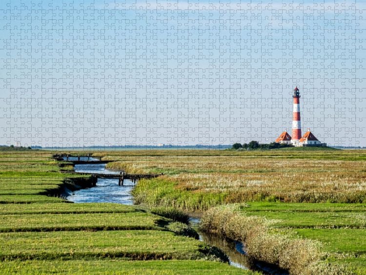Produktbild: CALVENDO Puzzle Leuchtturm Westerhever | 1000 Teile Lege-Gr&ouml;&szlig;e 64x48cm Foto-Puzzle f&uuml;r gl&uuml;ckliche Stunden