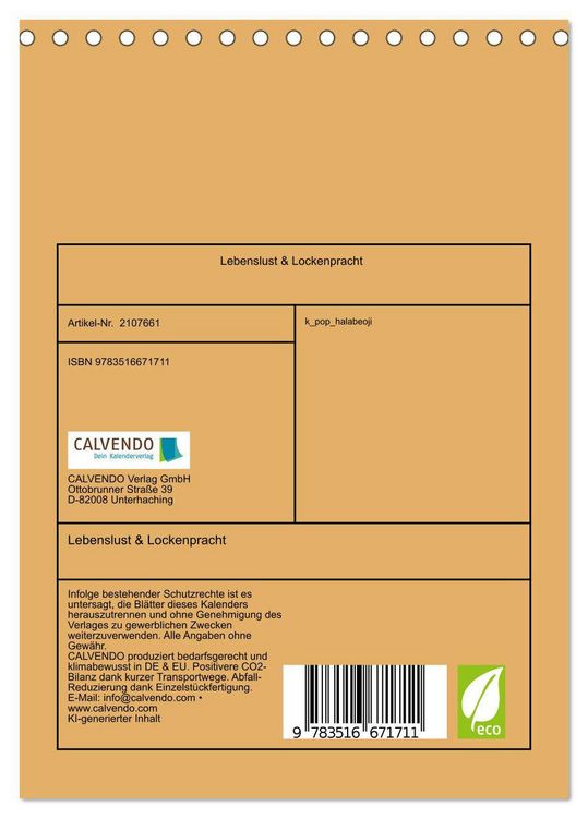Produktbild: Lebenslust & Lockenpracht (Tischkalender 2026 DIN A5 hoch), CALVENDO Monatskalender