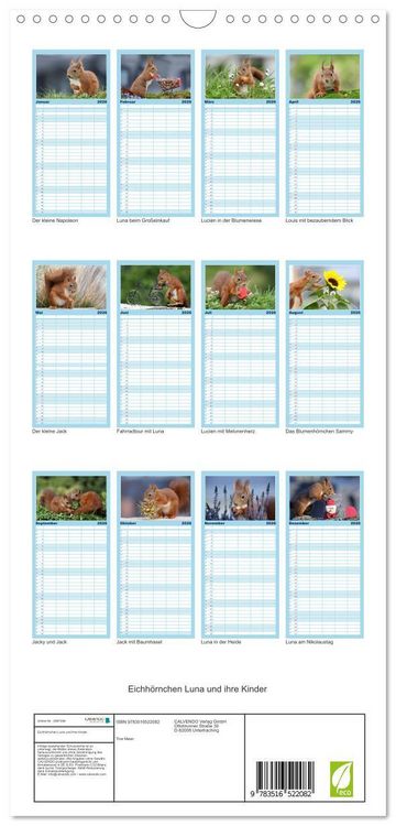 Produktbild: Familienplaner 2026 - Eichh&ouml;rnchen Luna und ihre Kinder mit 5 Spalten (Wandkalender, 21 x 45 cm) CALVENDO