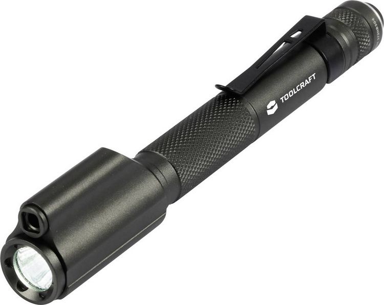 Produktbild: TOOLCRAFT Penlight mit roter Laserpointer mit G&uuml;rtelclip batteriebetrieben 150 lm 1.16 h 57 g