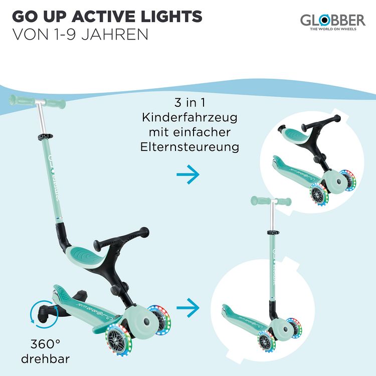 Produktbild: GLOBBER GO-UP ACTIVE LIGHTS 360 mint, mit Leuchtrollen