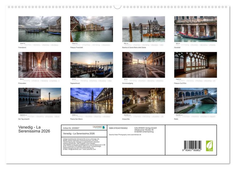Produktbild: Venedig - La Serenissima 2026 (hochwertiger Premium Wandkalender 2026 DIN A2 quer), Kunstdruck in Hochglanz