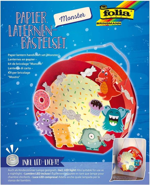 Produktbild: Folia Laternen-Bastelset Monster inkl. Laternenstab und LED-Licht