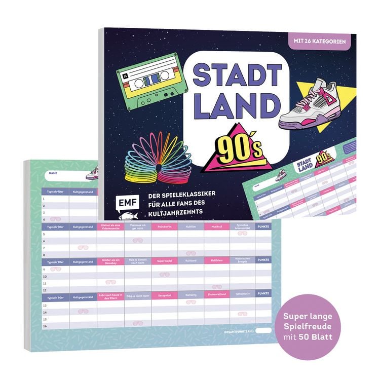 Produktbild: Stadt, Land, 90s &ndash; Der Spieleklassiker f&uuml;r alle Fans des Kultjahrzehnts