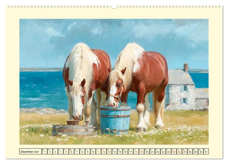Produktbild: Starke Pferde. Imposante Kaltbl&uuml;ter auf dem Farmland (hochwertiger Premium Wandkalender 2027 DIN A2 quer), Kunstdruck in Hochglanz