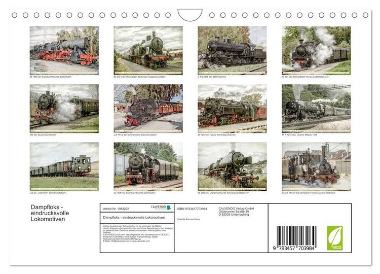 Produktbild: Dampfloks - eindrucksvolle Lokomotiven (Wandkalender 2026 DIN A4 quer), CALVENDO Monatskalender