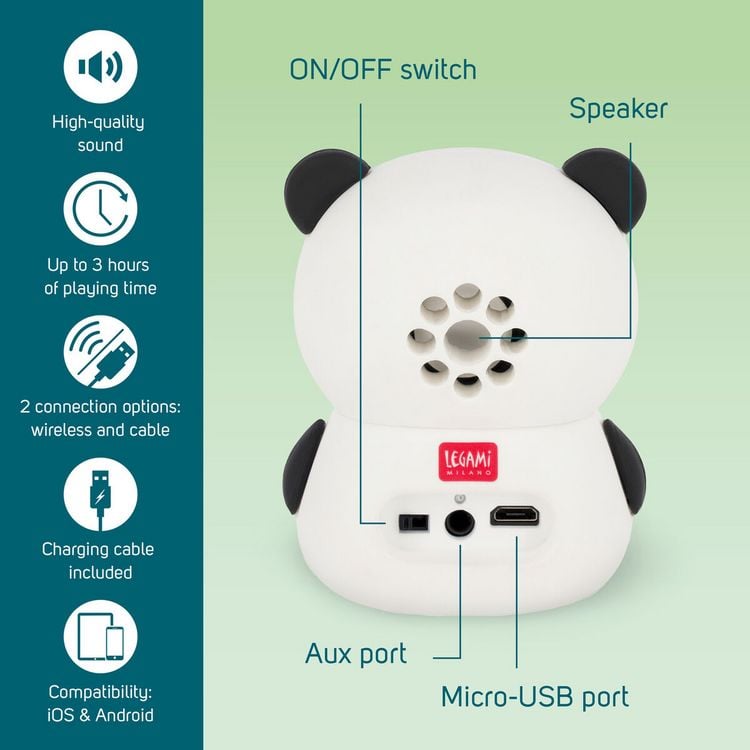 Produktbild: Legami Kabelloser Speaker mit Halterung - The Sound of Cuteness - Panda