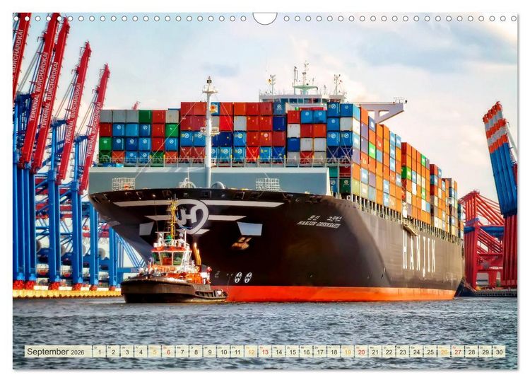 Produktbild: Containerschiffe auf der Elbe (Wandkalender 2026 DIN A3 quer), CALVENDO Monatskalender