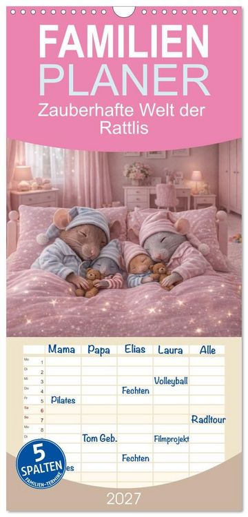 Produktbild: Familienplaner 2027 - Zauberhafte Welt der Rattlis mit 5 Spalten (Wandkalender, 21 x 45 cm) CALVENDO