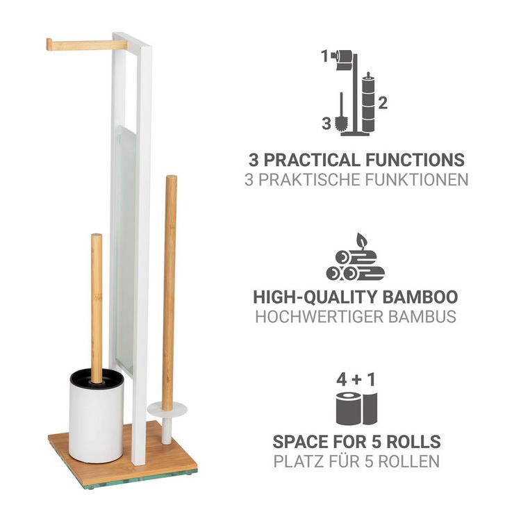 Produktbild: Stand WC-Garnitur Mod. Rivalta, bambus/wei&szlig;, Sicherheitsglas, 18x70x23 cm, mit Toilettenpapierhalter