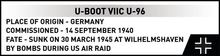 Produktbild: COBI Historical Collection 4857 - U-BOOT VIIC U-96, WWII, Bausatz 1:300, 162 Klemmbausteine