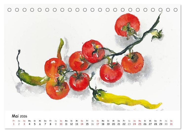 Produktbild: Gem&uuml;se Aquarelle (Tischkalender 2026 DIN A5 quer), CALVENDO Monatskalender
