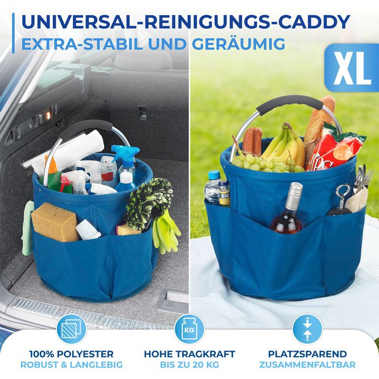Produktbild: Universal Reinigungs Caddy Mod. Herkules 34 l, Blau, mit 5 Au&szlig;entaschen f&uuml;r Schw&auml;mme und T&uuml;cher