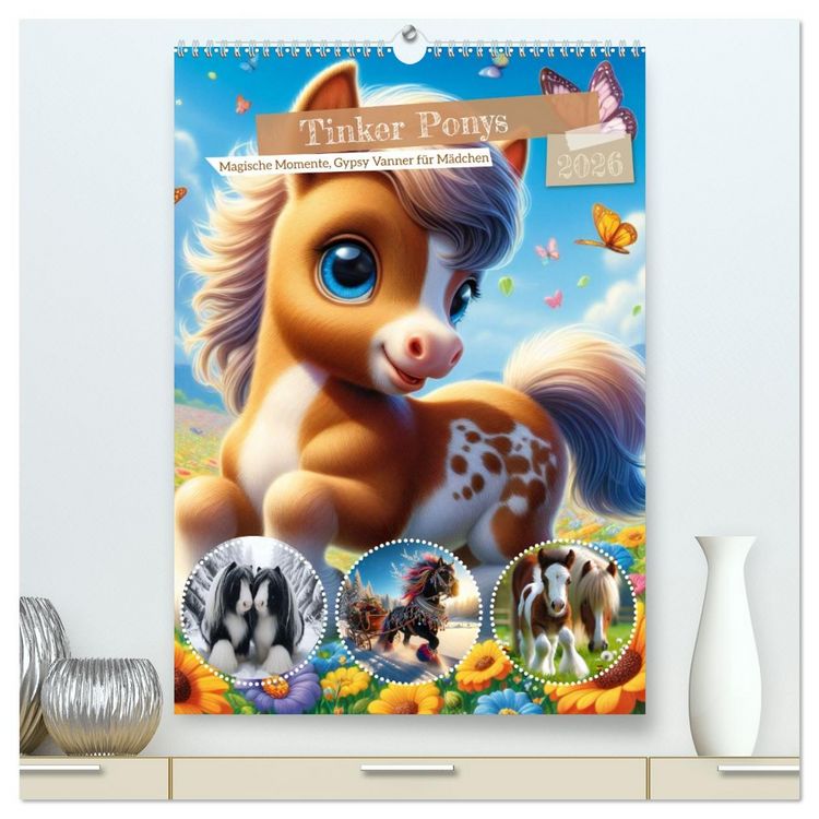Produktbild: Tinker Ponys - Magische Momente, Gypsy Vanner f&uuml;r M&auml;dchen (hochwertiger Premium Wandkalender 2026 DIN A2 hoch), Kunstdruck in Hochglanz