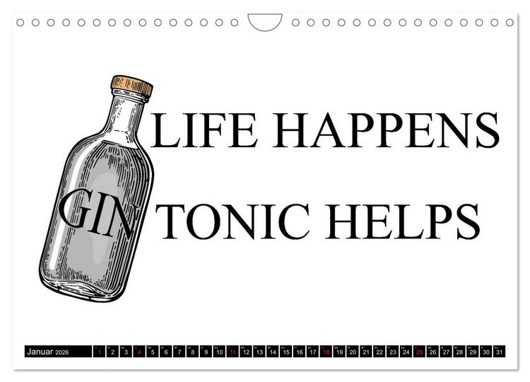 Produktbild: Gin & Tonic Die Besten Spr&uuml;che und Wortspiele (Wandkalender 2026 DIN A4 quer), CALVENDO Monatskalender