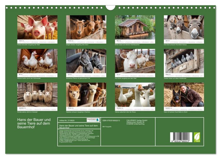 Produktbild: Hans der Bauer und seine Tiere auf dem Bauernhof (Wandkalender 2026 DIN A3 quer), CALVENDO Monatskalender