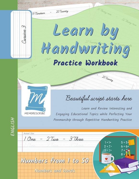 Produktbild: Learn by Handwriting, Practice Workbook - Numbers from 1 to 50 - Words and Numbers - Cursive, Level 3
