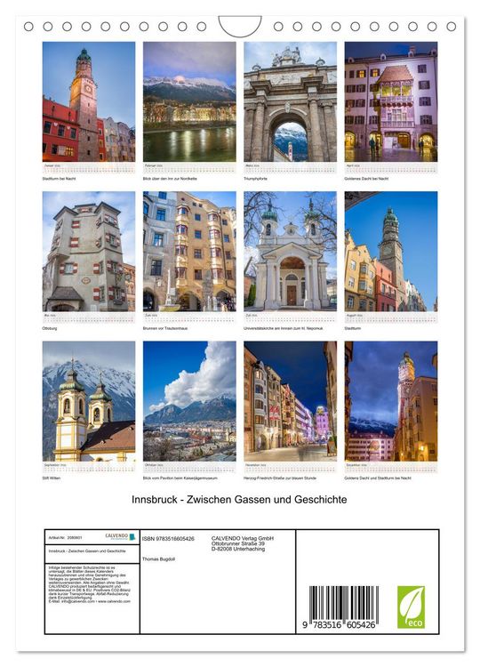 Produktbild: Innsbruck - Zwischen Gassen und Geschichte (Wandkalender 2026 DIN A4 hoch), CALVENDO Monatskalender