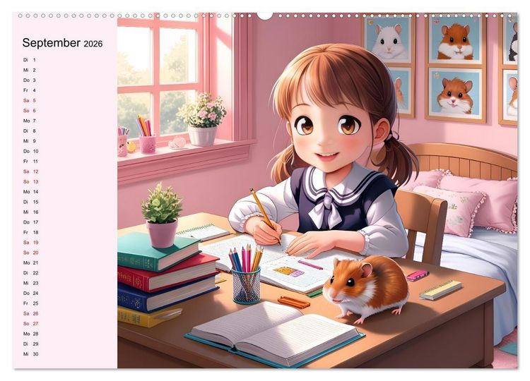 Produktbild: M&auml;dchen und ihre tierischen Freunde - Tierisch s&uuml;&szlig;e Mangas f&uuml;r M&auml;dchen (hochwertiger Premium Wandkalender 2026 DIN A2 quer), Kunstdruck in Hochglanz