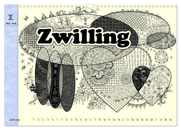 Produktbild: Tangle-Art, Sternzeichen mal anders (Wandkalender 2026 DIN A3 quer), CALVENDO Monatskalender